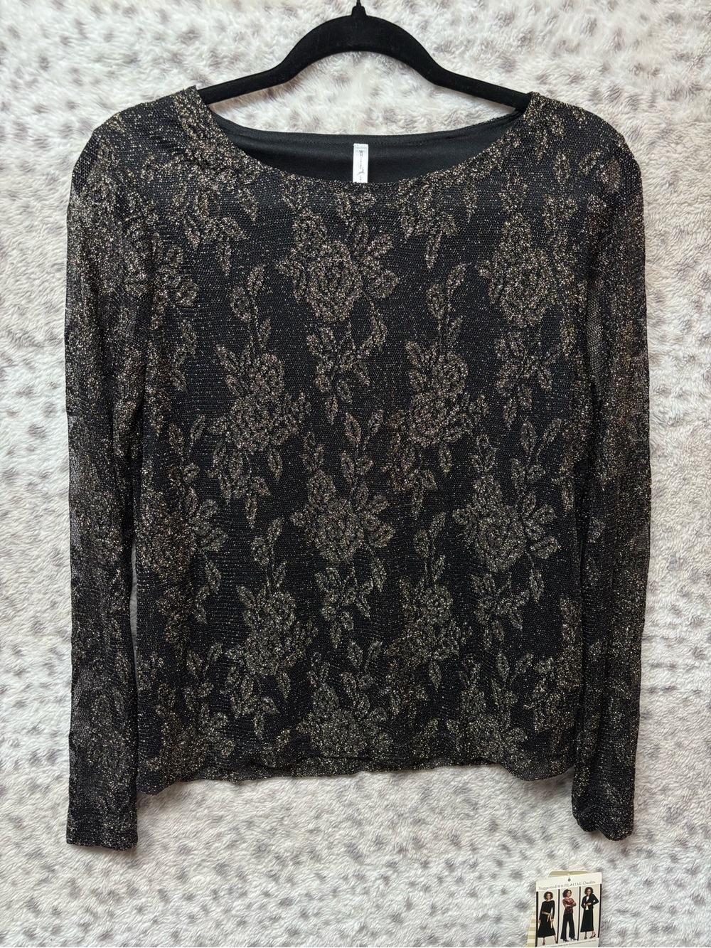 Y2K WHITE STAG MESH TOP (GOLD FLORAL)